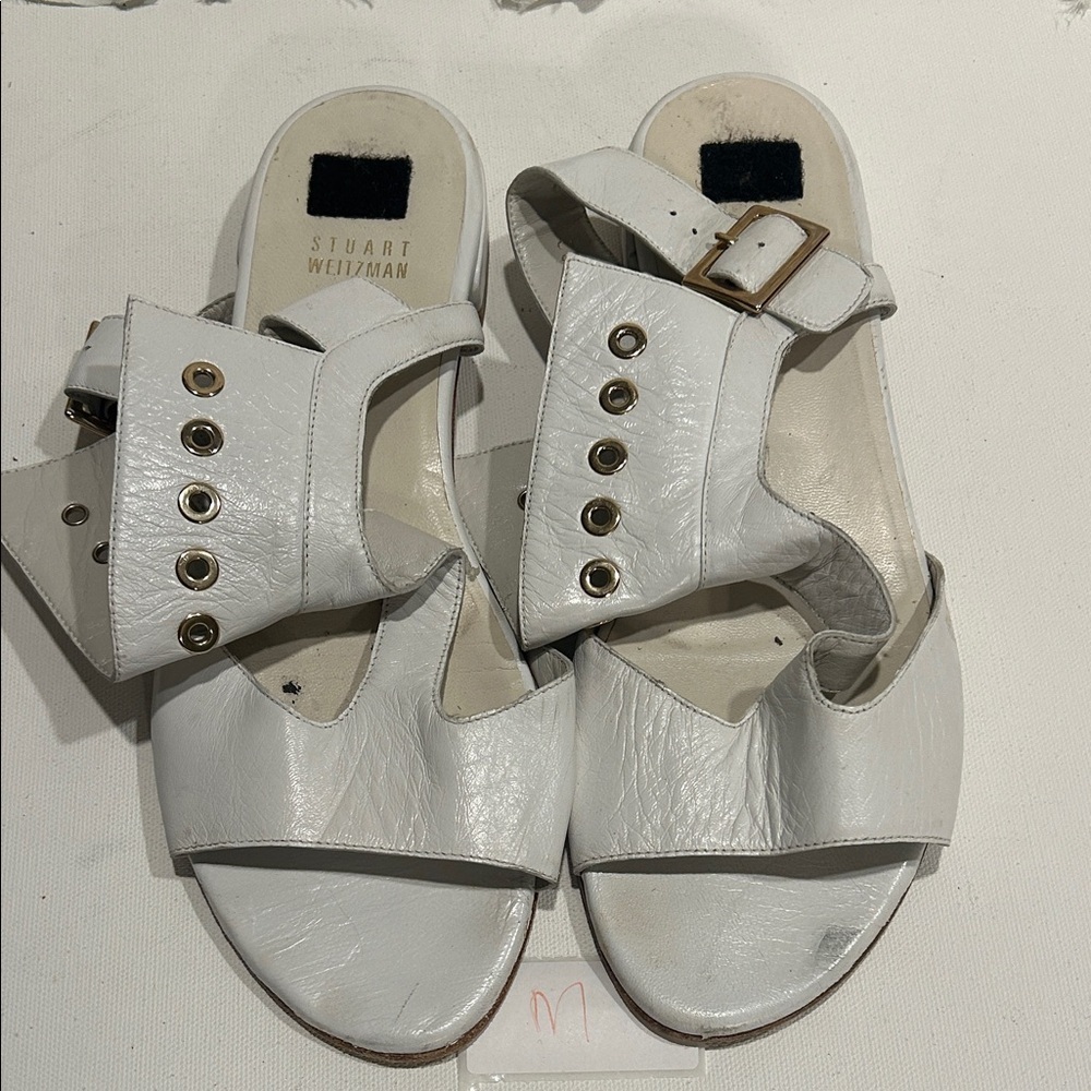 Stuart Weitzman White Buckle Sandals